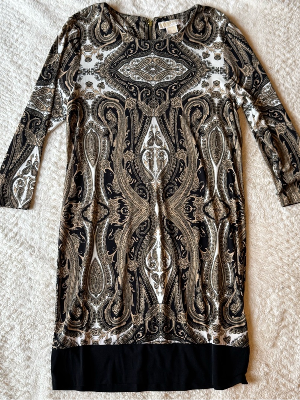 MICHAEL Michael Kors Black and Gold Paisley Long Sleeve Shift Dress